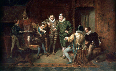 French king Henri III (1551-1589) and his Mignons (favorites), painting by Ulysse Besnard (active 19th century), 19th century (oil on canvas)