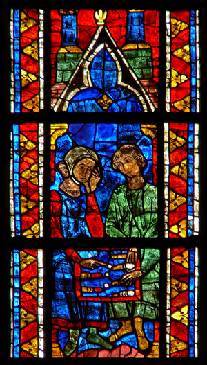 Window w210 depicting Tric-Trac players (stained glass)