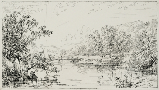 October in the Ramapo Valley, 1885 (pen & black ink with graphite additions on cream Bristol board)