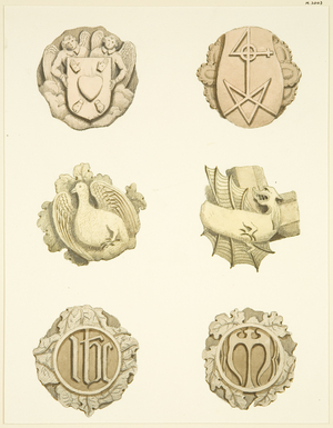 Groin stones (bosses) in ceiling of Redcliffe Church (w/c on paper)