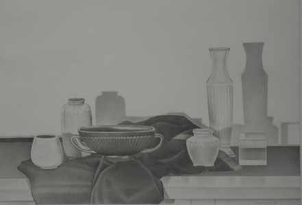 Still Life with 2 Black Cloths, 1985 (graphite on paper)