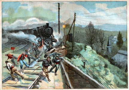 Ouvriers tues par un train. Workers killed by a train.