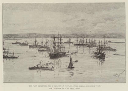 The Fleet Manoeuvres, the B Squadron at Portland, under Admiral Sir George Tryon (engraving)