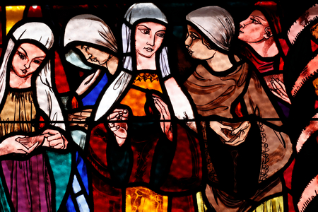 Saint Joseph des Fins church. Stained glass window. Parable of the Ten Virgins. Annecy. France.