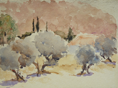 Olive Grove, Fellos Beach, 2003 (w/c)