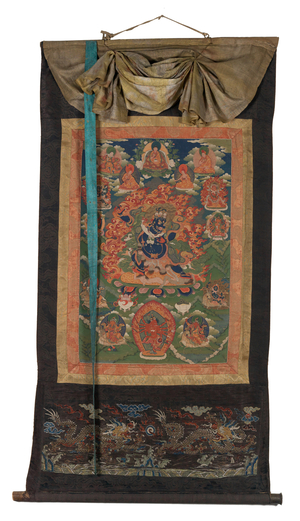 Guru Sengye Gra-grogs, Eighth Manifestation of Guru Padmasambhava, 18th-19th century (Thangka: colours on cloth, cloth mountings, wooden dowels)