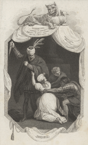 Scene from Tamerlane by Nicholas Rowe (engraving)