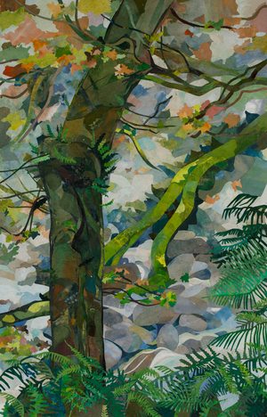 Honister Tree and Fallen, 2023 (watercolour painted paper collage)