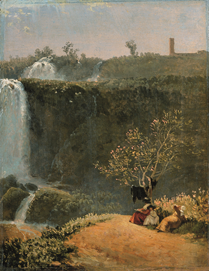 Elisabeth Louise Vigée-Lebrun drawing the Tivoli waterfall with her daughter Julie and her governess (oil on paper mounted on canvas))