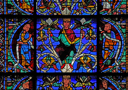 The Tree of Jesse: Moses, Jesse king, Balaam (w49) (stained glass)