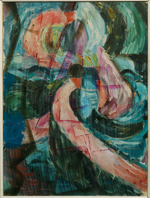 Construction under a Waterfall, a Crossing (oil on canvas)