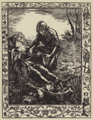 Arthur gives Excalibur to Sir Bedivere (litho)