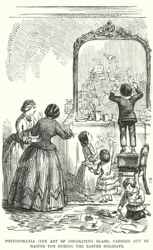 Punch cartoon: Potichomania (the Art of Decorating Glass), Carried Out by Master Tom during the Easter Holidays (engraving)