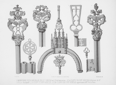 Decorative ironwork on keys, 15th-16th Century (engraving)