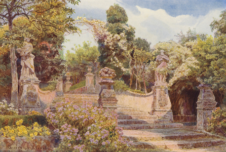 Italian Gardens: A Stairway, Villa Arson (colour litho)