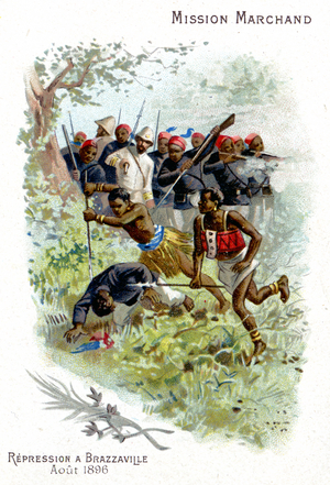 Geography. Africa. Congo. Repression in Brazzaville, 1896. Scene during the Mission Marchand, leaded by the french captain and explorer Jean Baptiste Marchand. Imagery, France, c.1900.