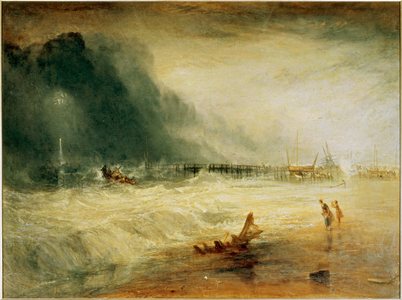 Lifeboat and Manby Apparatus Going to the Aid of a Stranded Vessel making Signal of Distress … (painting on canvas)