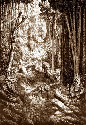 Laos: An 1867 drawing by French expeditioner Louis Delaporte of a dry river bed in Champasak province, southern Laos.