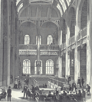Astor library, New York's first free public library funded by John Jacob Astor, 1875 (engraving)