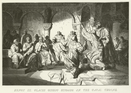 Henry III places Bishop Suidger on the Papal throne (engraving)