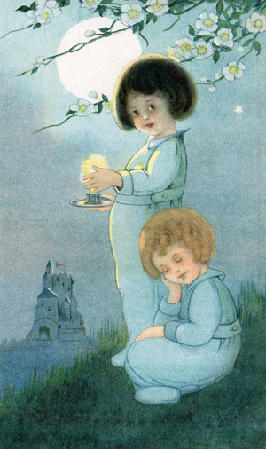 Two Children in Front of a Fairy Tale Castle, 1916 (lithograph)