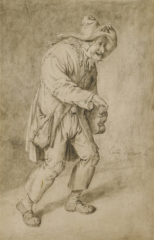 Hurdy-Gurdy Player, 1695 (pen and black ink, with black chalk and touches of black crayon, on cream japanese paper)