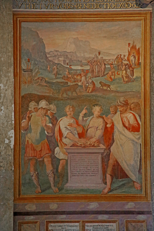 Two young Christians put their hands into the fire (fresco)
