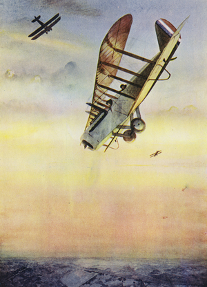 Sunset over the aerodrome (colour litho)