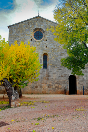 Courtyard and trees of the Thoronet Abbey
