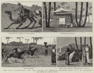 The Nile Expedition for the Relief of General Gordon, Camp Life at Assouan (engraving)