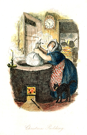 Victorian Christmas card titled 'The Christmas Pudding'