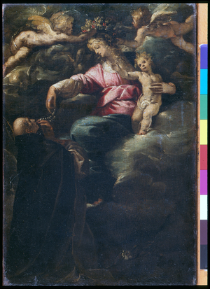 Madonna of the Rosary with the Christ Child, St. Dominic and two Angels, c.1617 (oil on canvas)
