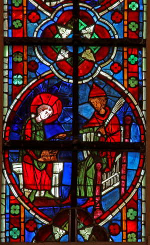 Window w209 depicting St Nicholas goes to school (stained glass)