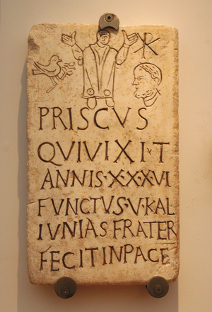 Italy. Roman funerary stele of Prisco.  4th century AD.