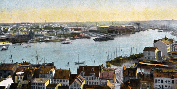 Kiel, Germany - view of the dockyard from the Nicolaikirche
