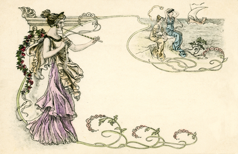 Double aulos player, early 20th century (print)