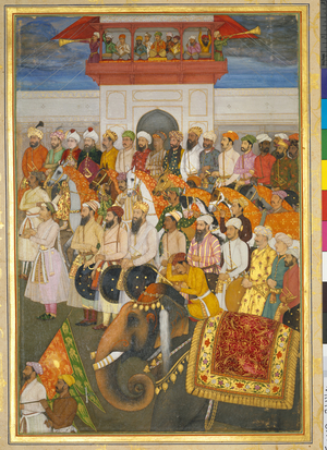 Jahangir receives Prince Khurram on his return from the Deccan,  c.1630-50 (w/c & metallic paints)