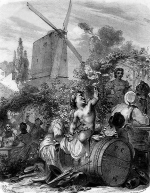 The mill in Bagnolet near Paris, where people come to drink, eat, engraving, c. 1860