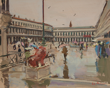 Wet lion, St Mark’s Square, 2016 (oil on board)