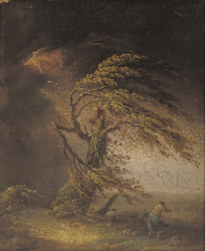 A tree struck by lightning (oil on canvas laid down on board)