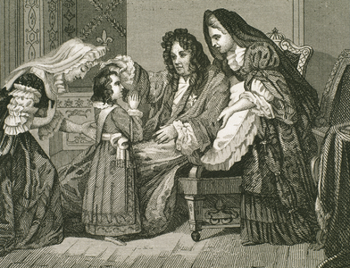 Louis XIV (1638-1715), King of France, with his grandson (engraving)