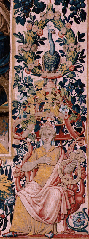 Flemish tapestry. Series The History of Hannibal. Mago, Hannibal’s messenger, in Carthage (Magón, mensajero de Aníbal, en Cartago). Fifth tapestry of those preserved. Models Anonymous master of the Netherlands. Brussels’ manufacture, workshop. Ca 1570. Fabric Wool and silk, 6,5/7 warps per cm.