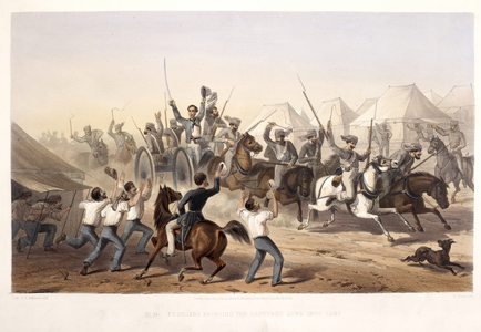 Fusiliers bringing the captured guns into camp