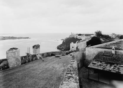 General view from top of Cabanas Castle (b/w photo)
