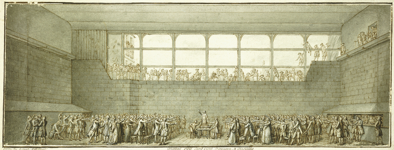 The Tennis Court Oath, c.1789 (black chalk, pen and brown ink with grey wash)