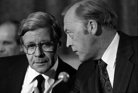 Oslo July 12, 1979. West Germany's Chancellor, Helmut Schmidt (TV) is on a Norwegian visit, he holds …, 1979 (photo)