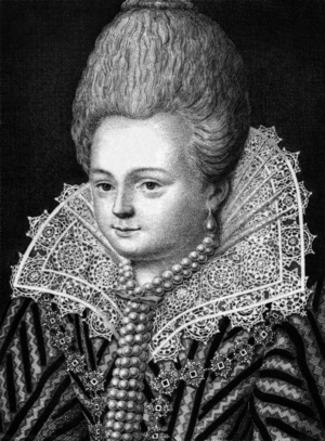 Diane d'Andoins (1554-1620) countess of Guiche, she was one of the mistresses of French king Henri IV, engraving by Peronard (1880)