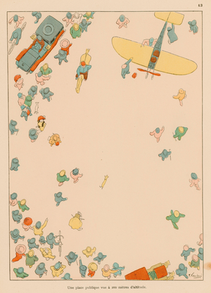 A public place seen from a height of 200 metres (colour litho)