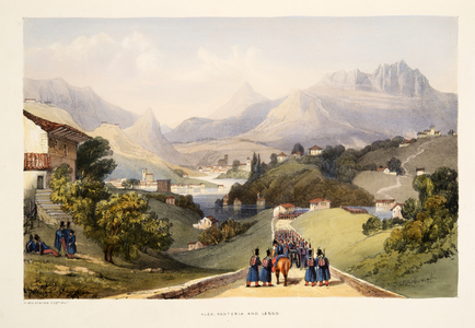 Alza, Renteria, and Lezo, from Sketches of scenery in the Basque provinces of Spain, with a selection of national music …, pub. 1838 (hand coloured engraving)		