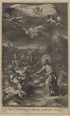 St Peter walks on ye Sea to meet our Saviour (engraving)